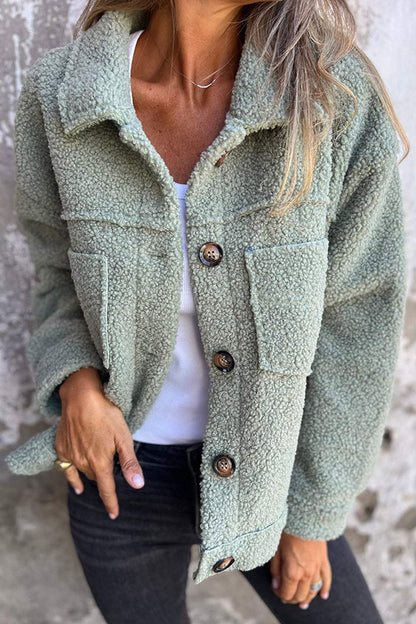 Lapel Single-breasted Pocket Polar Fleece Coat