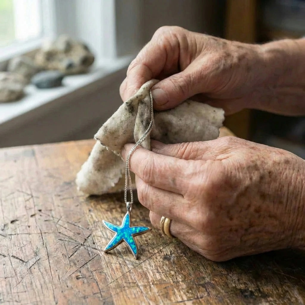 Blue Opal And Silver Starfish Necklace
