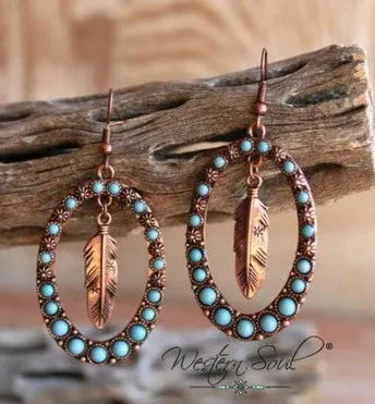 Turquoise Feather Earrings