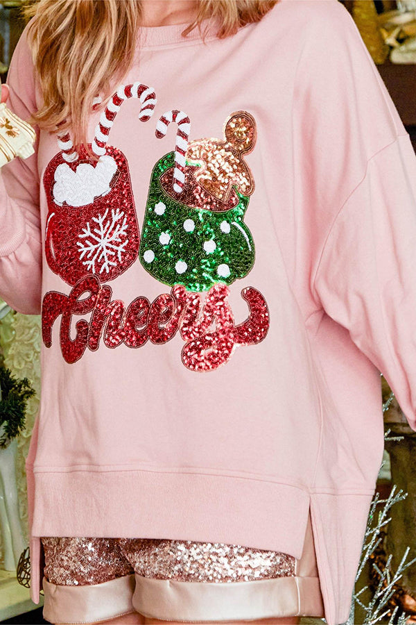 Christmas Candy Cup Sequined Loose Sweatshirt