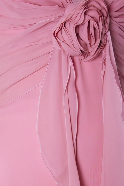 Xinia Pink 3d Flower Backless Maxi Dress