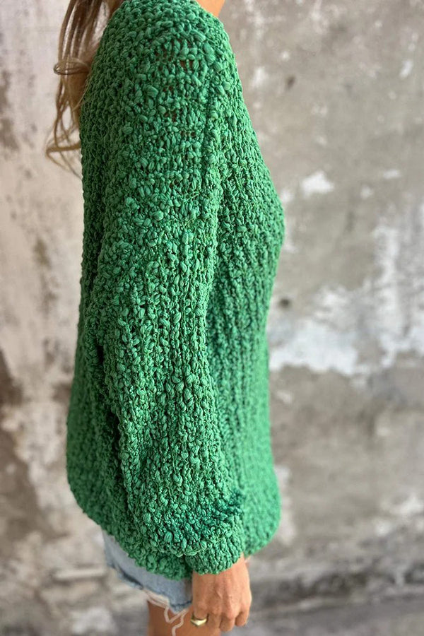 Color V-neck Long-sleeved Loose Knitted Sweater