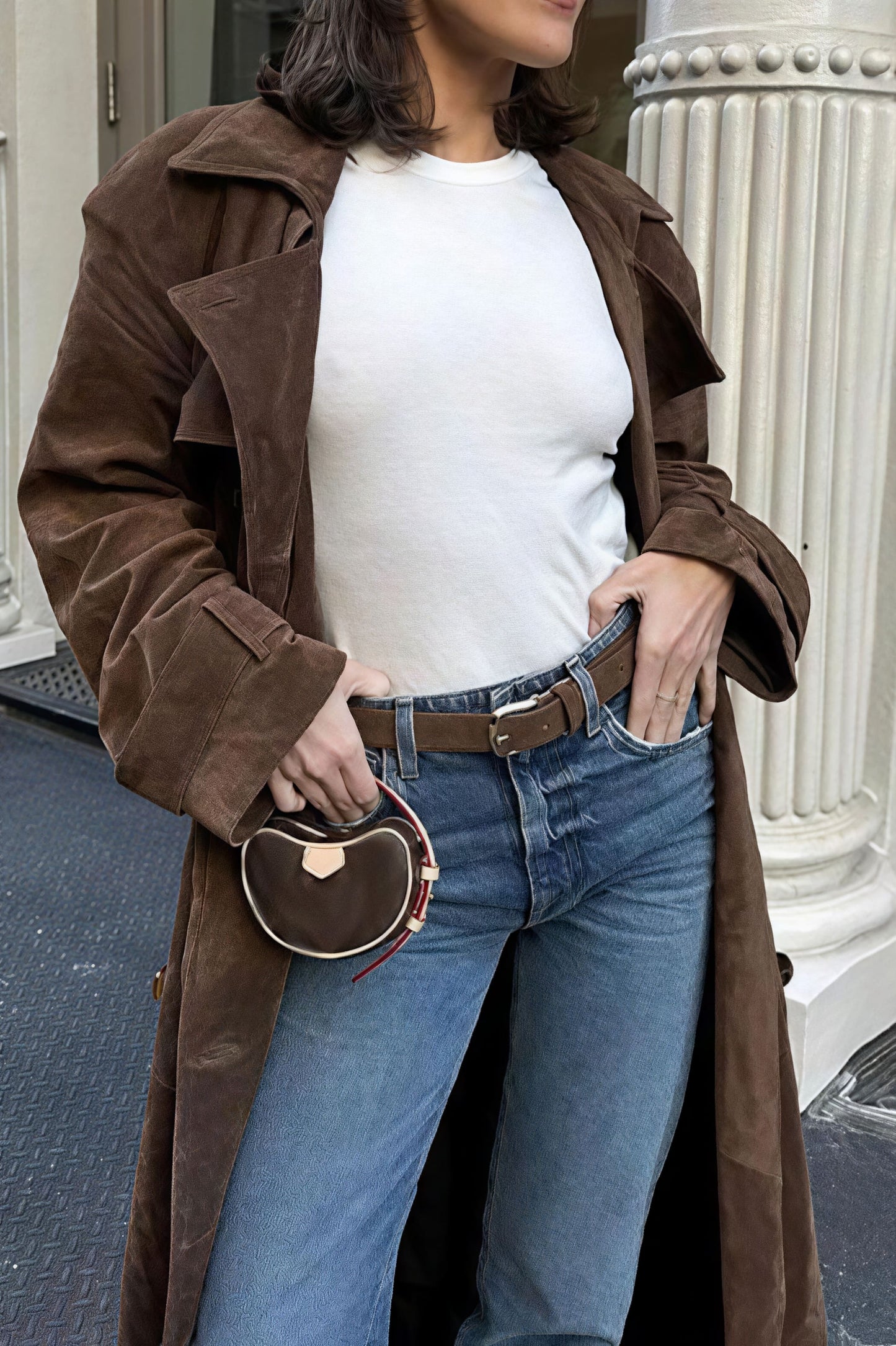 Double Breasted Tie Waist Long Overcoat