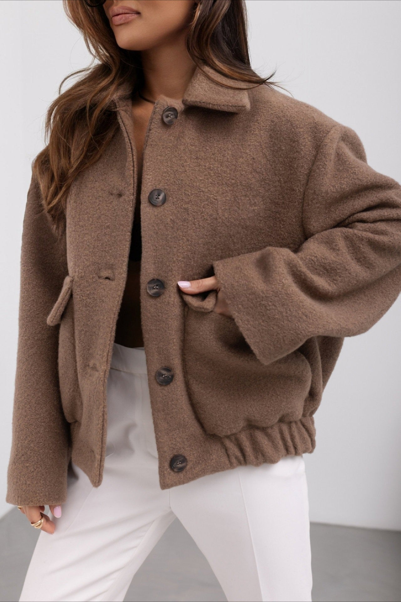 Wool Pocket Elastic Snap Coat