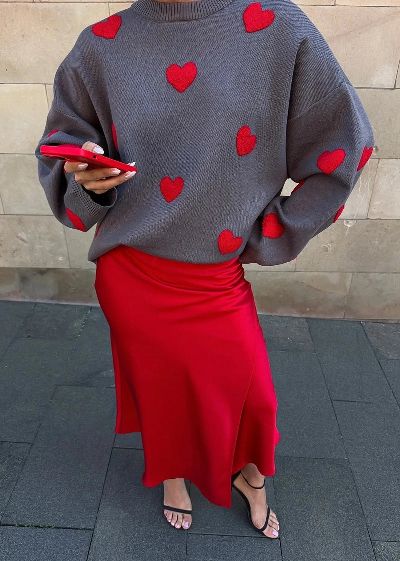 Heart Pattern Pullover Sweater
