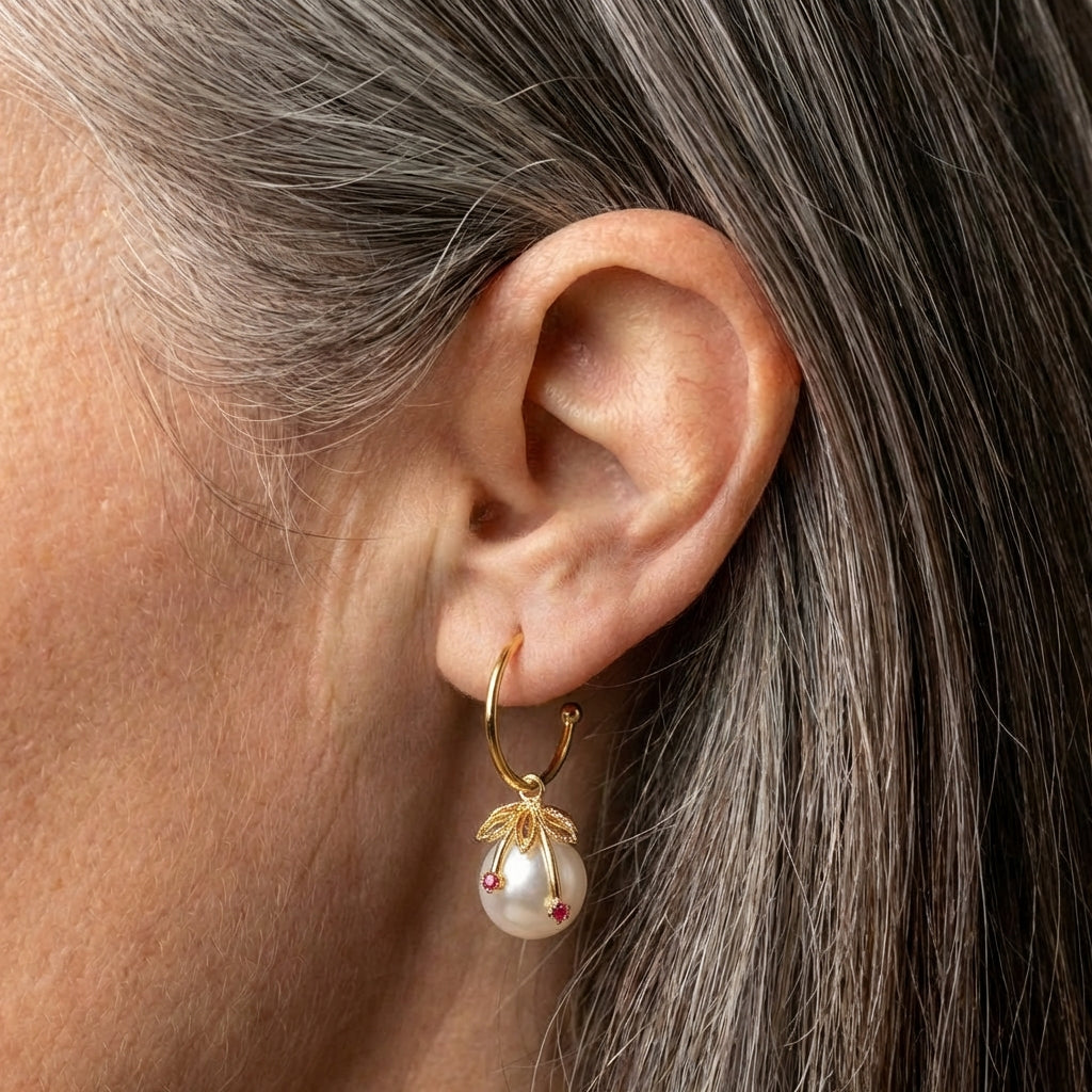 Vintage Gold & Pearl Cherry Earrings