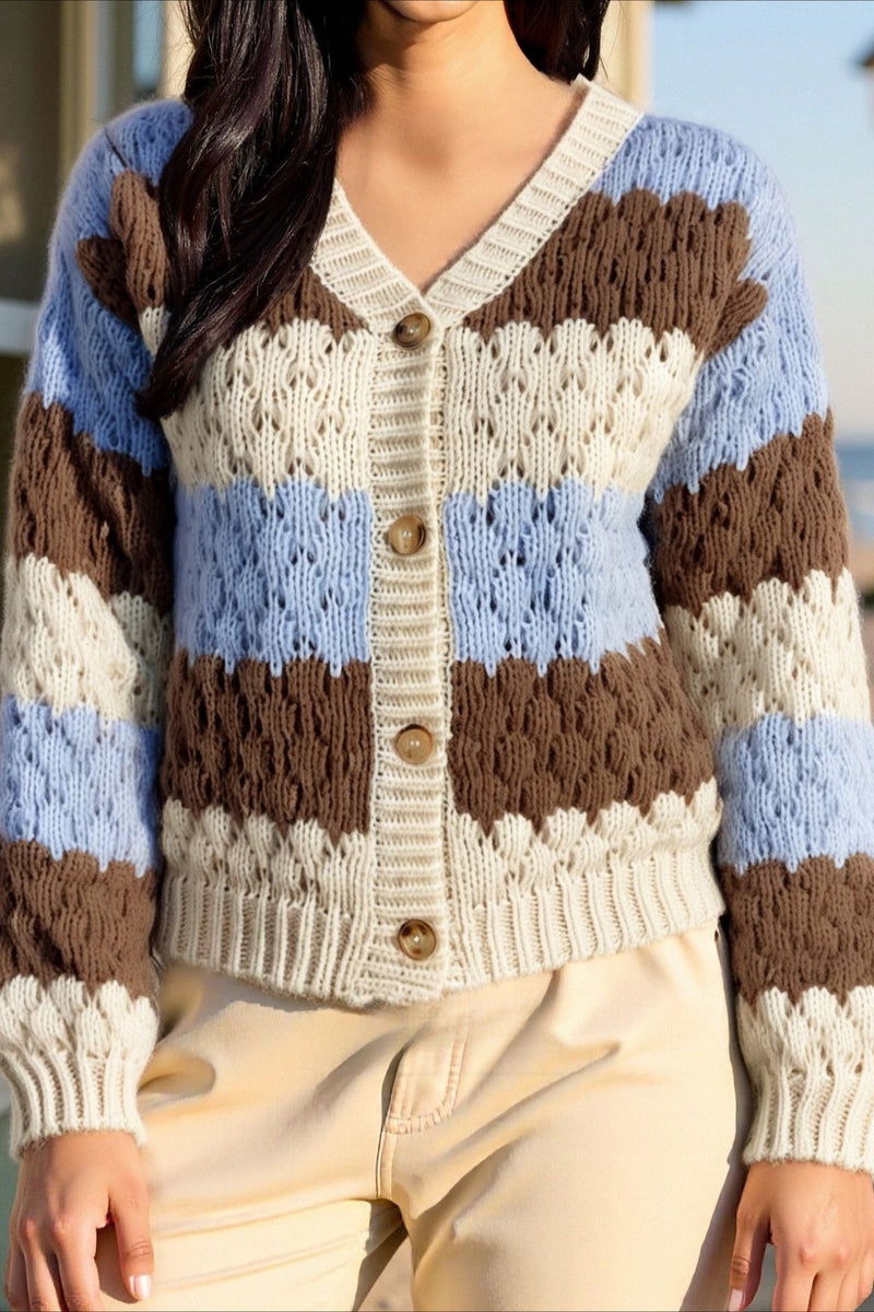 Color Block V-neck Loose Sweater