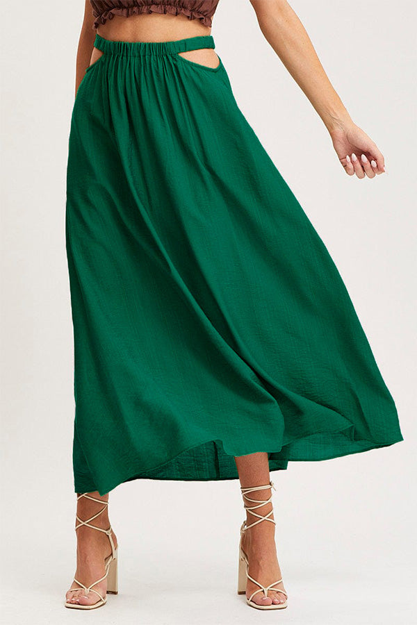 A-line Swing Skirt High Waist Hollow Color Skirt