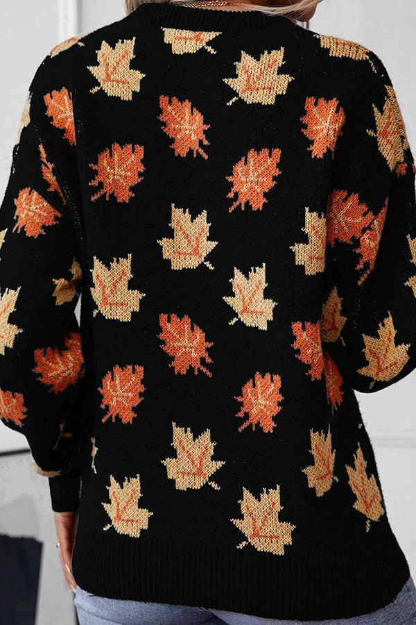 Maple Leaf Pattern Loose Knitted Sweater