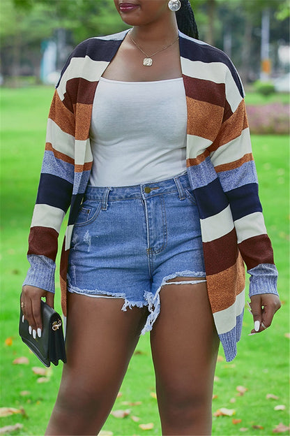 Autumn and Winter Striped Cardigan Coat