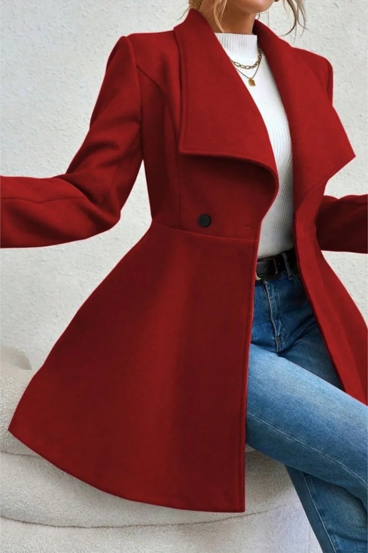 Lapel Double-breasted Thickened Wool Blend Overcoat