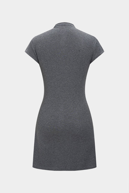 Color A-line Button Short Sleeve Mini Dress