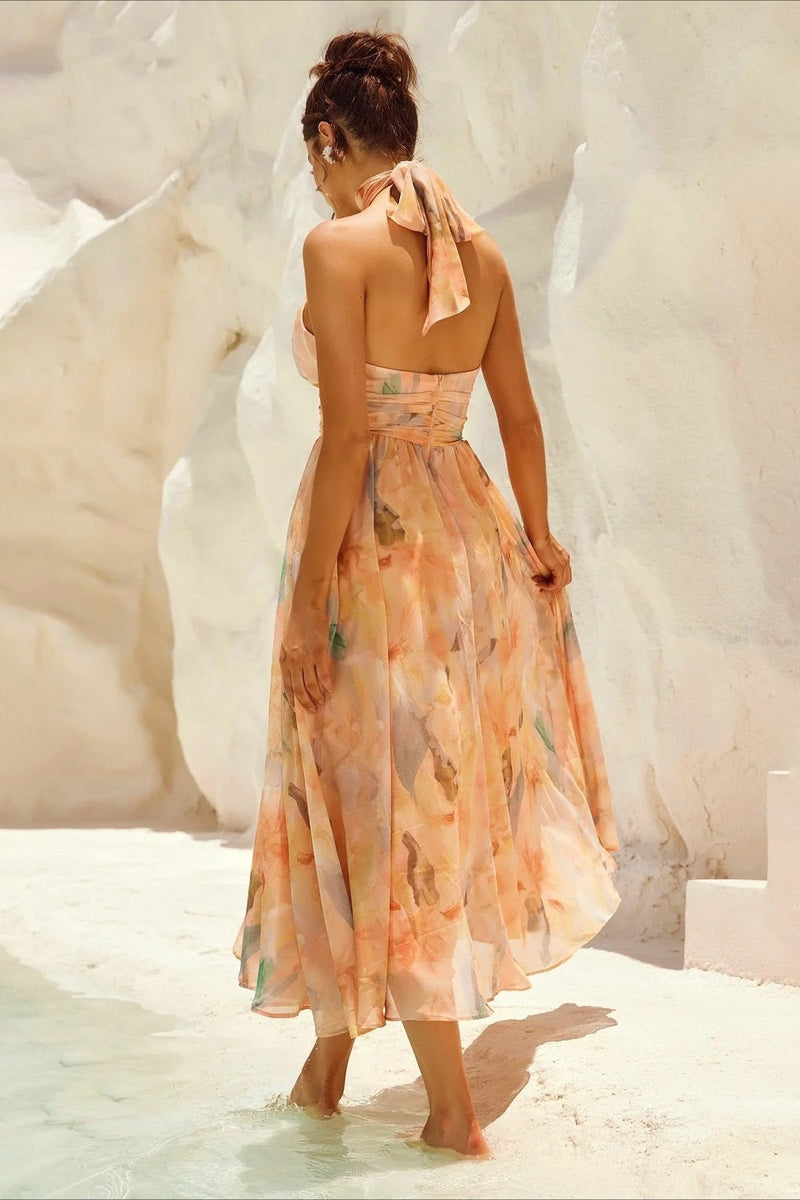 Sleeveless Halter Backless Midi Dress