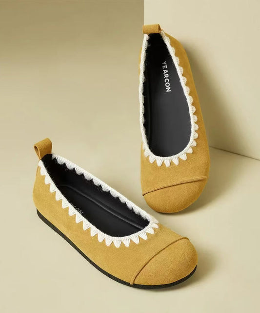 Comfy Splicing Flat Shoes Yellow Suede