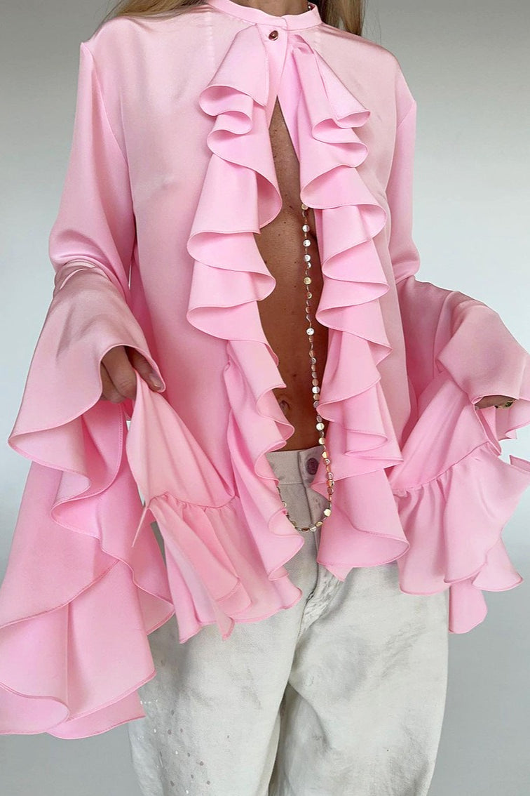Ruffle Trim Button Blouse