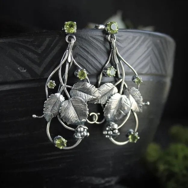 Vintage Leaf Peridot Earrings