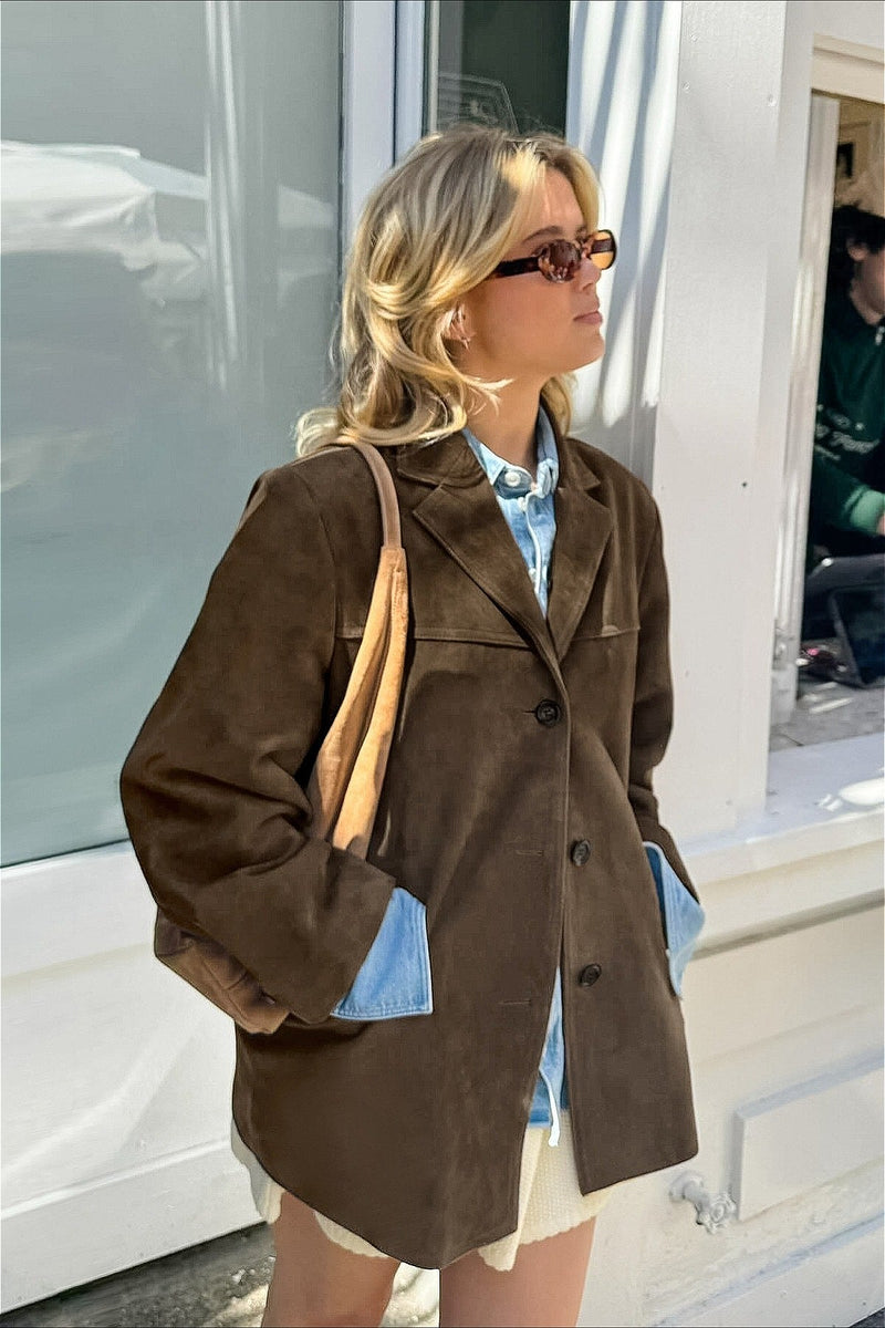 Retro Suede Notch Collar Coat