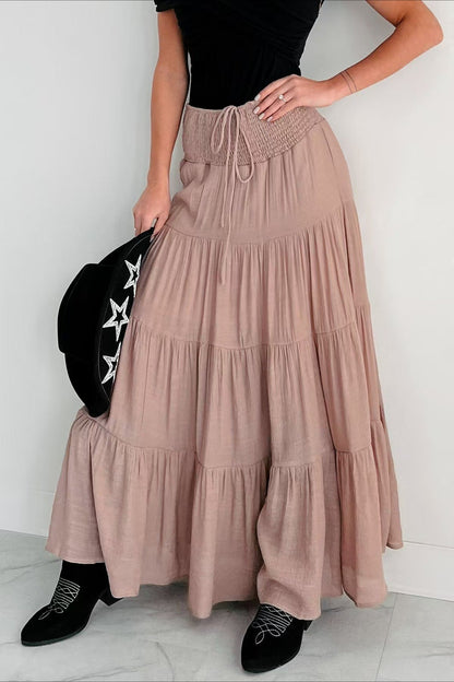 High Waisted Contrast Drawstring a Line Maxi Skirt