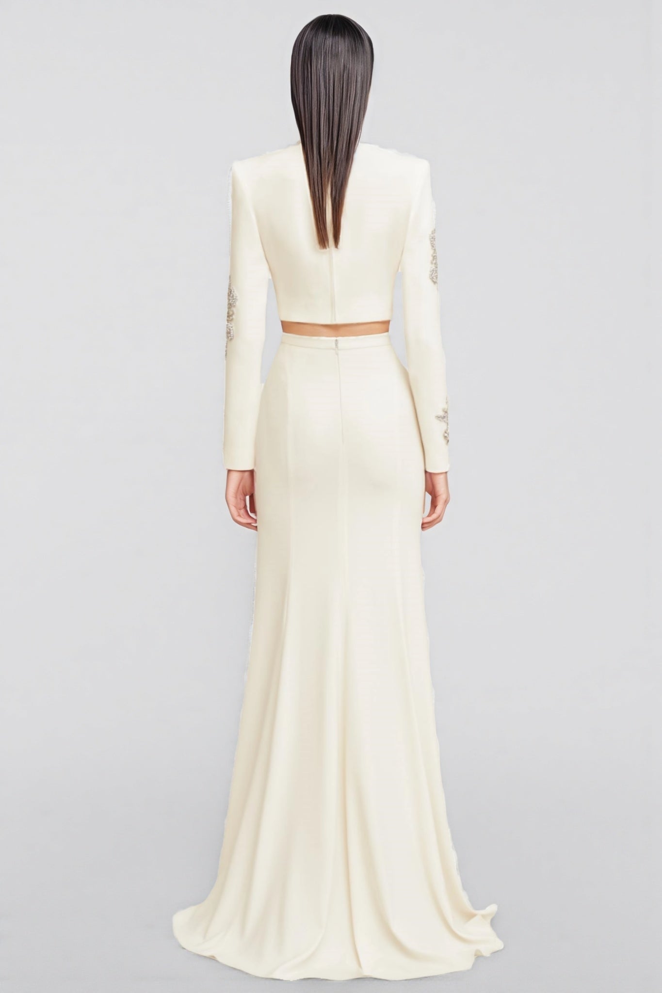 Sebast White Diamond-studded Maxi Dress Set