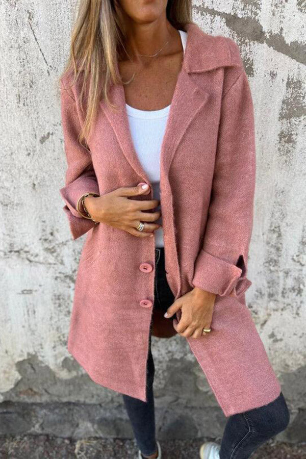 Color Lapel Pocket Single Breasted Midi Coat