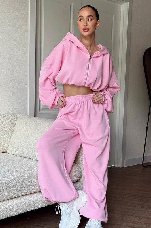 Loose Fit Hoodie Cinched Waist Jogger Pants Set