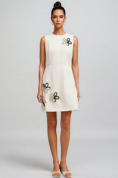 Vida White Round Neck Mini Dress
