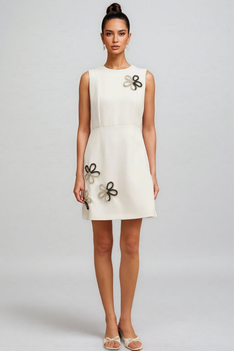 Vida White Round Neck Mini Dress