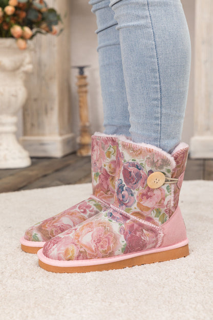 Faux Fur-lined Side Button Shearling Boot