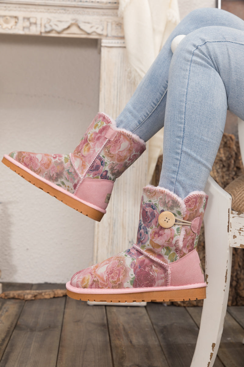 Faux Fur-lined Side Button Shearling Boot