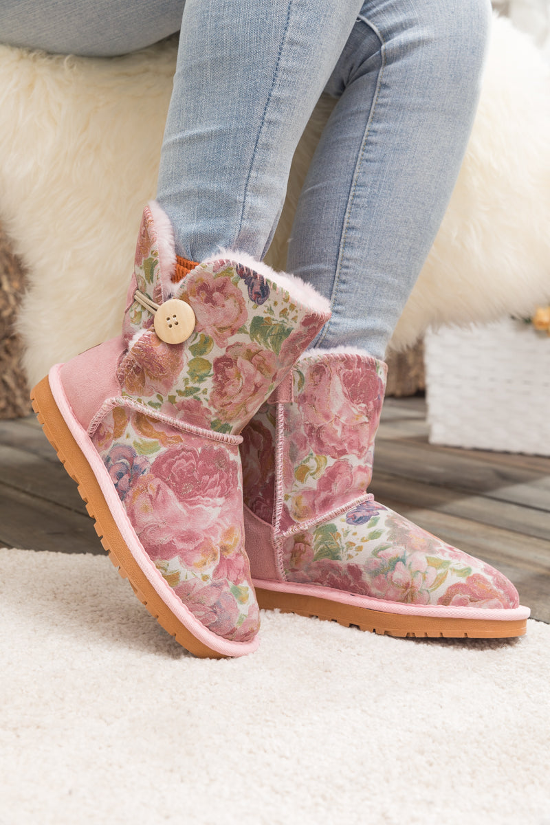 Faux Fur-lined Side Button Shearling Boot