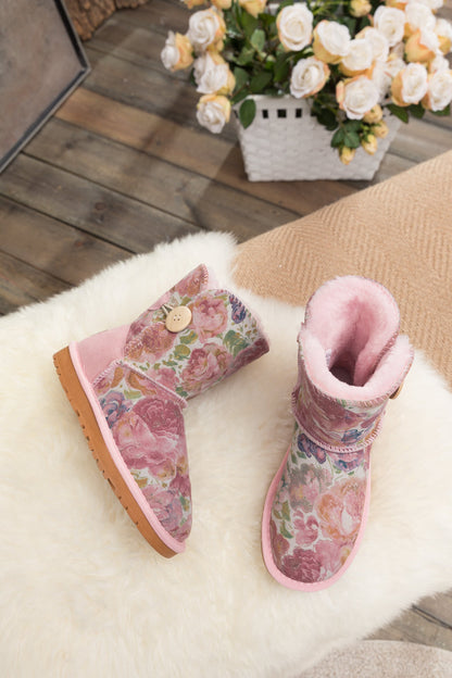 Faux Fur-lined Side Button Shearling Boot
