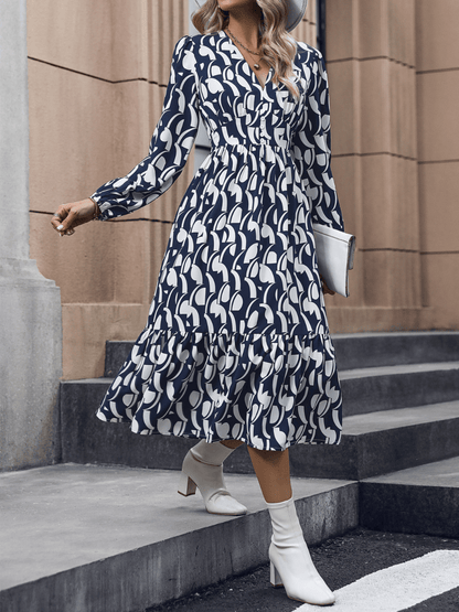 Casley Elegance Geometry Print Maxi Dress - Navy
