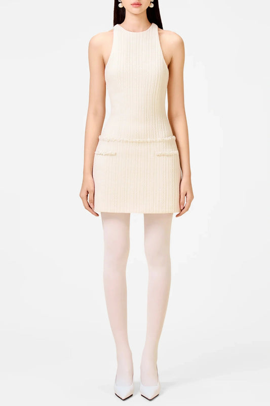 Abene Sleeveless Beaded Embellished Knit Mini Dress
