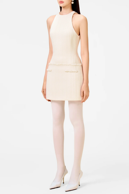 Abene Sleeveless Beaded Embellished Knit Mini Dress