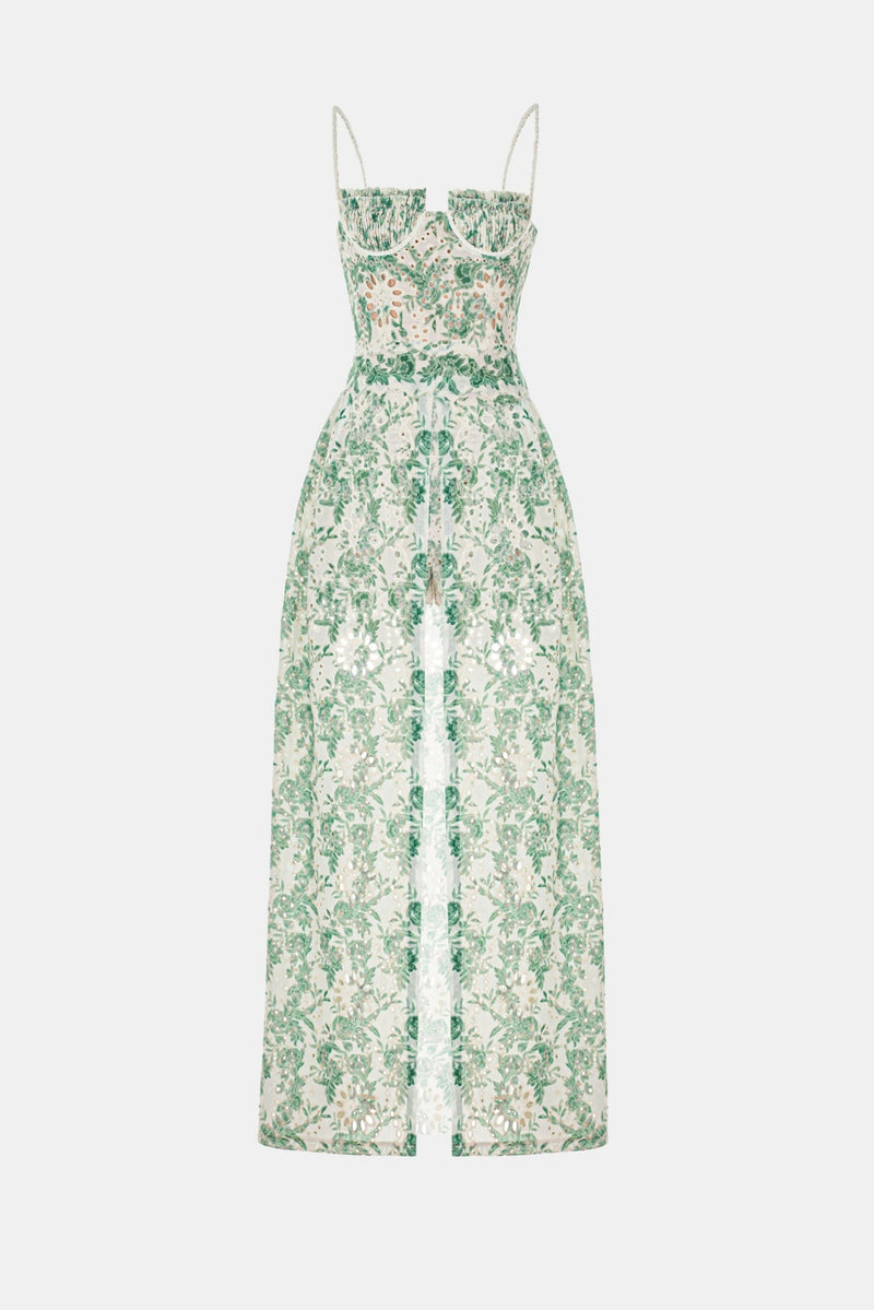 Abetzi Embroidered Shorts & Maxi Dress Set - Green
