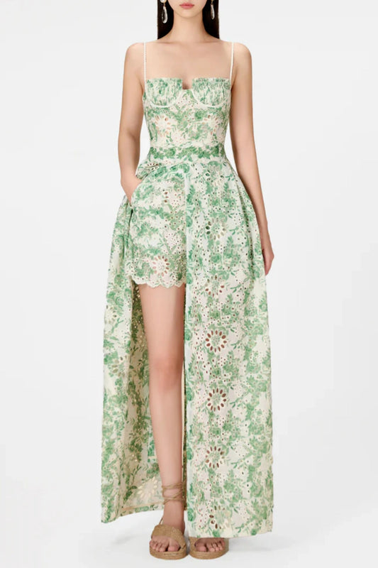 Abetzi Embroidered Shorts & Maxi Dress Set - Green