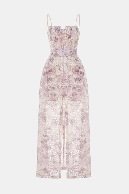 Abetzi Embroidered Shorts & Maxi Dress Set - Purple