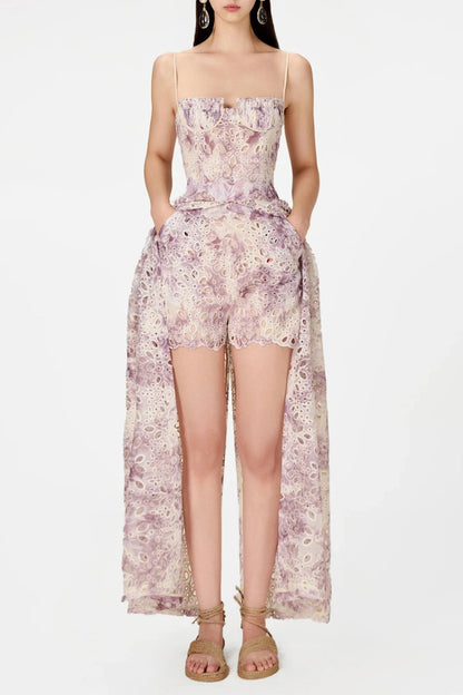 Abetzi Embroidered Shorts & Maxi Dress Set - Purple