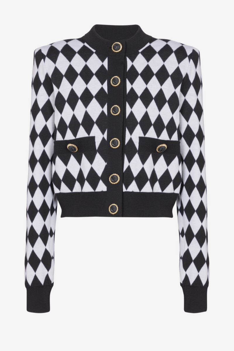 Abiga Diamond Jacquard Knit Cardigan