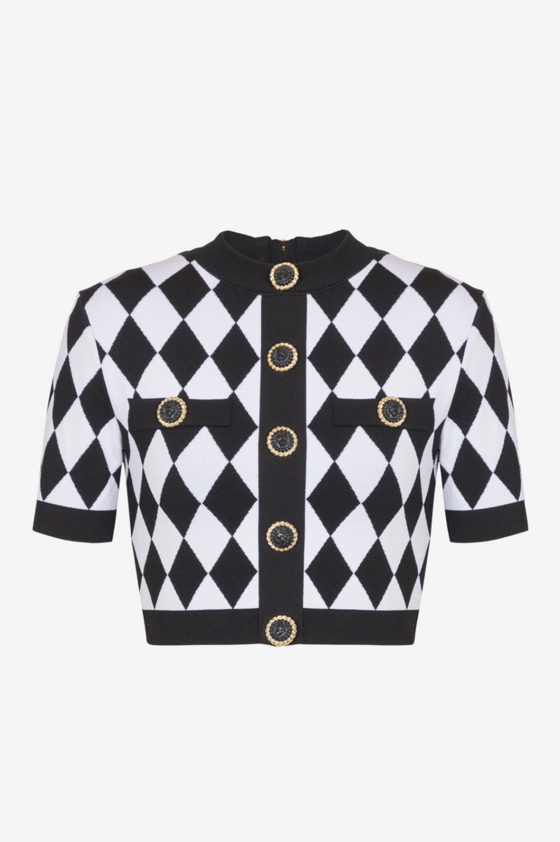 Abiga Diamond Jacquard Knit Cardigan