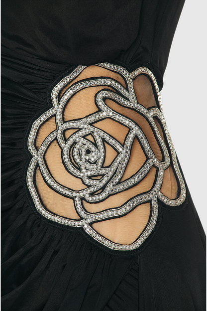 Janett One Shoulder Embellished Mini Dress - Black