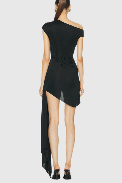 Janett One Shoulder Embellished Mini Dress - Black