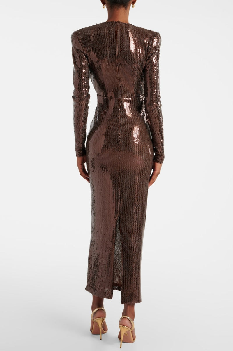 Addie Gathered Sequin V-neck Midi Dress