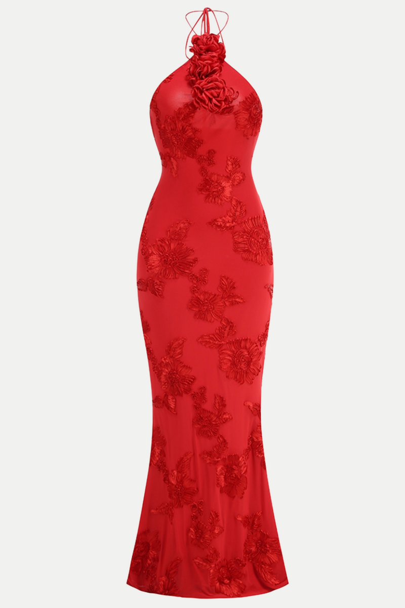 Aenkins Halter Maxi Dress - Red