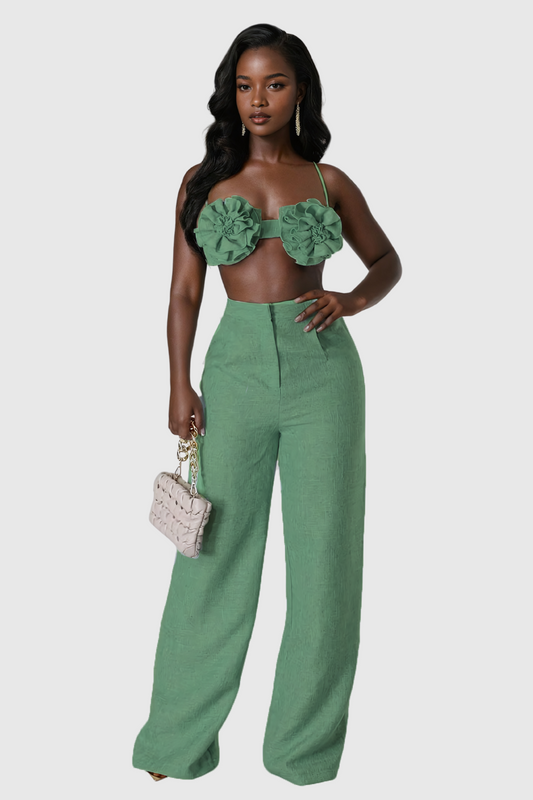 Aero Flower Spaghetti Pants Set in Green