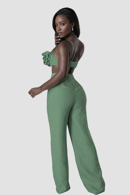 Aero Flower Spaghetti Pants Set in Green