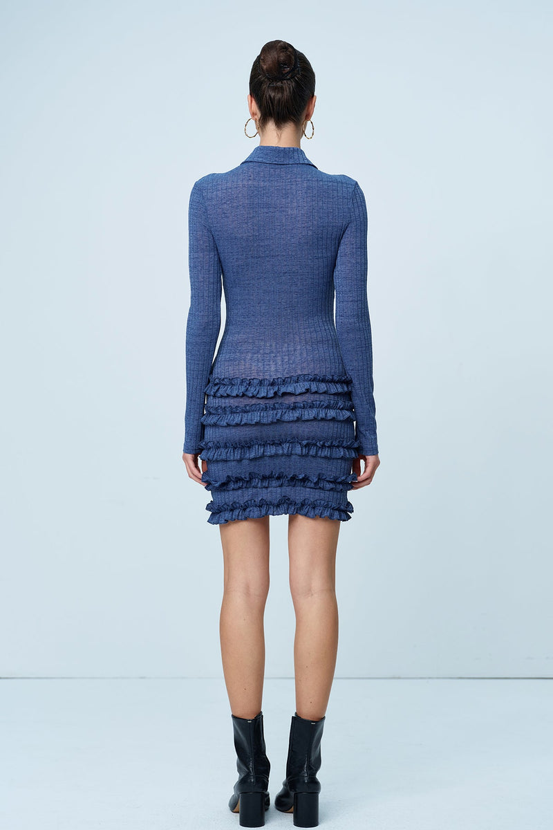 Aethwy Ruffle Bodycon Knit Mini Dress