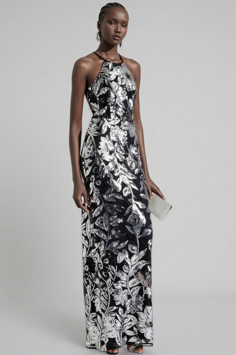 Inarl Embroidered Sequin Strappy Maxi Dress