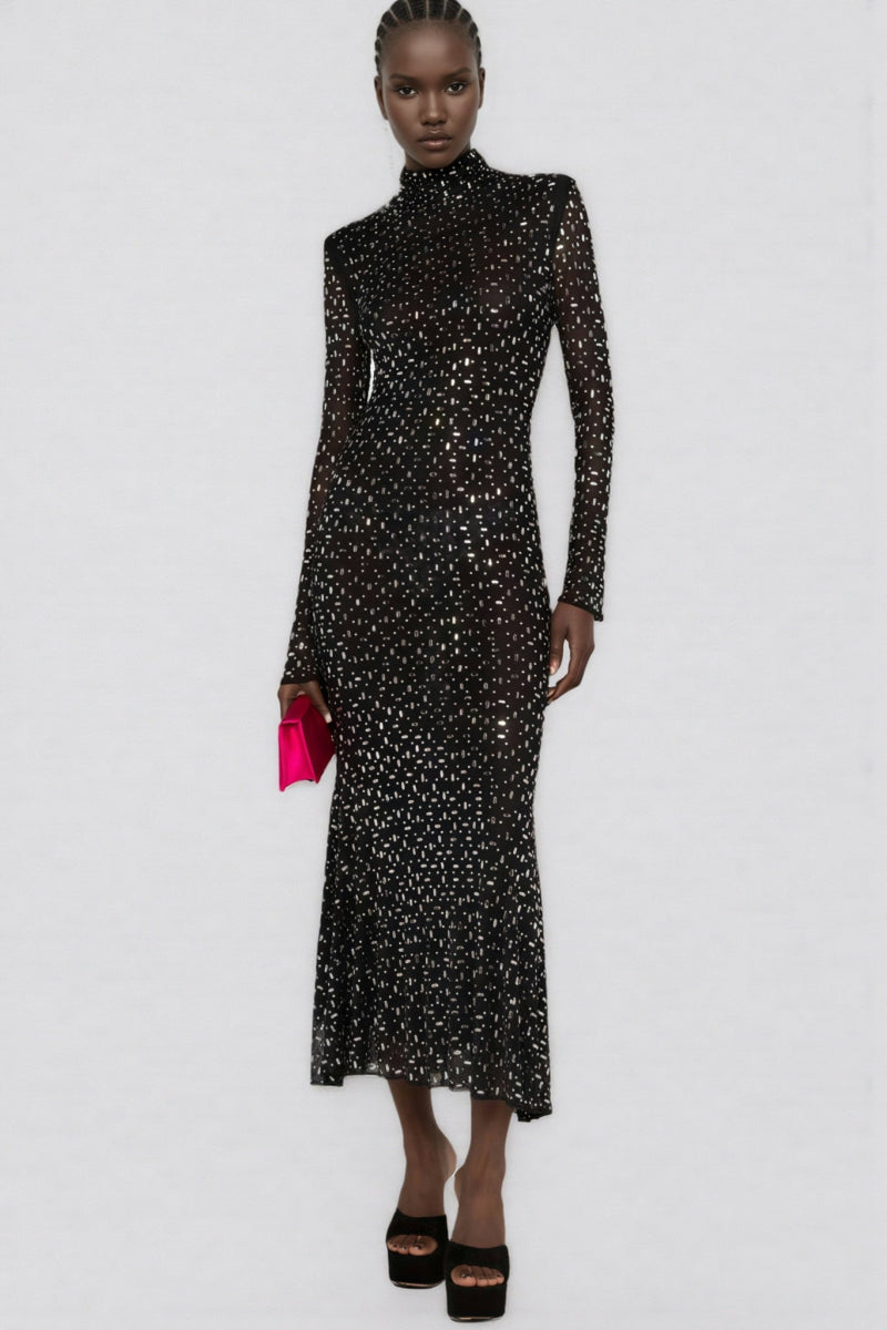 Roisea Long Sleeve Rhinestone Maxi Dress