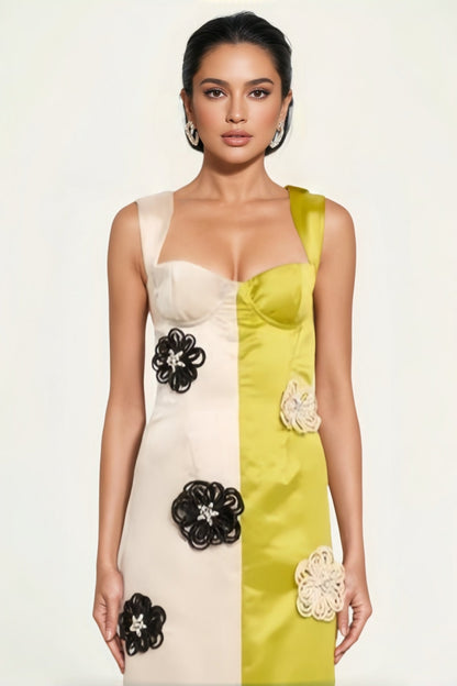 Xylia Color Blocked Flower Bandage Maxi Dress